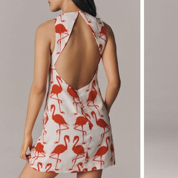 Anthropologie Maeve Flamingo Print Sleeveless Dress linen - Picture 2 of 7